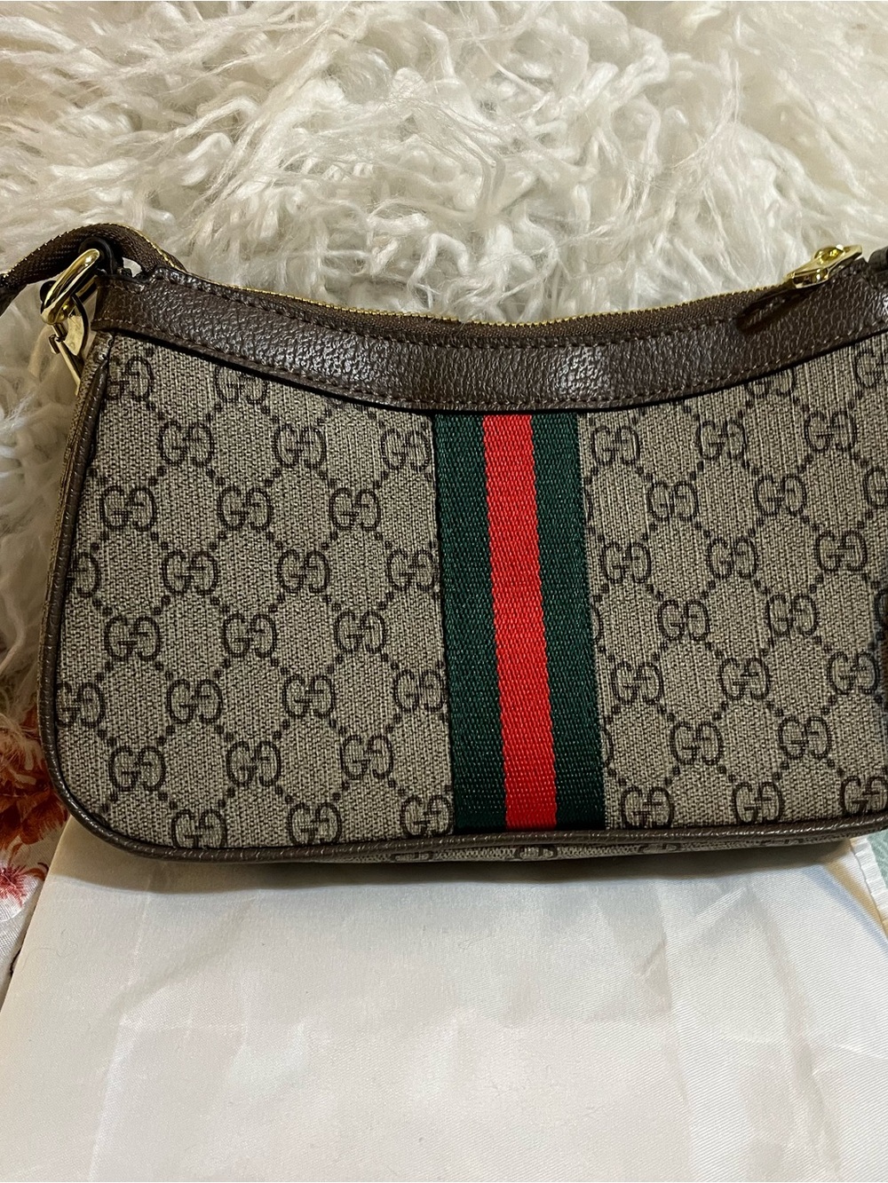 Source Unknown Brown GG Monogram Crossbody with Green-Red Stripe - Picture 4 of 5